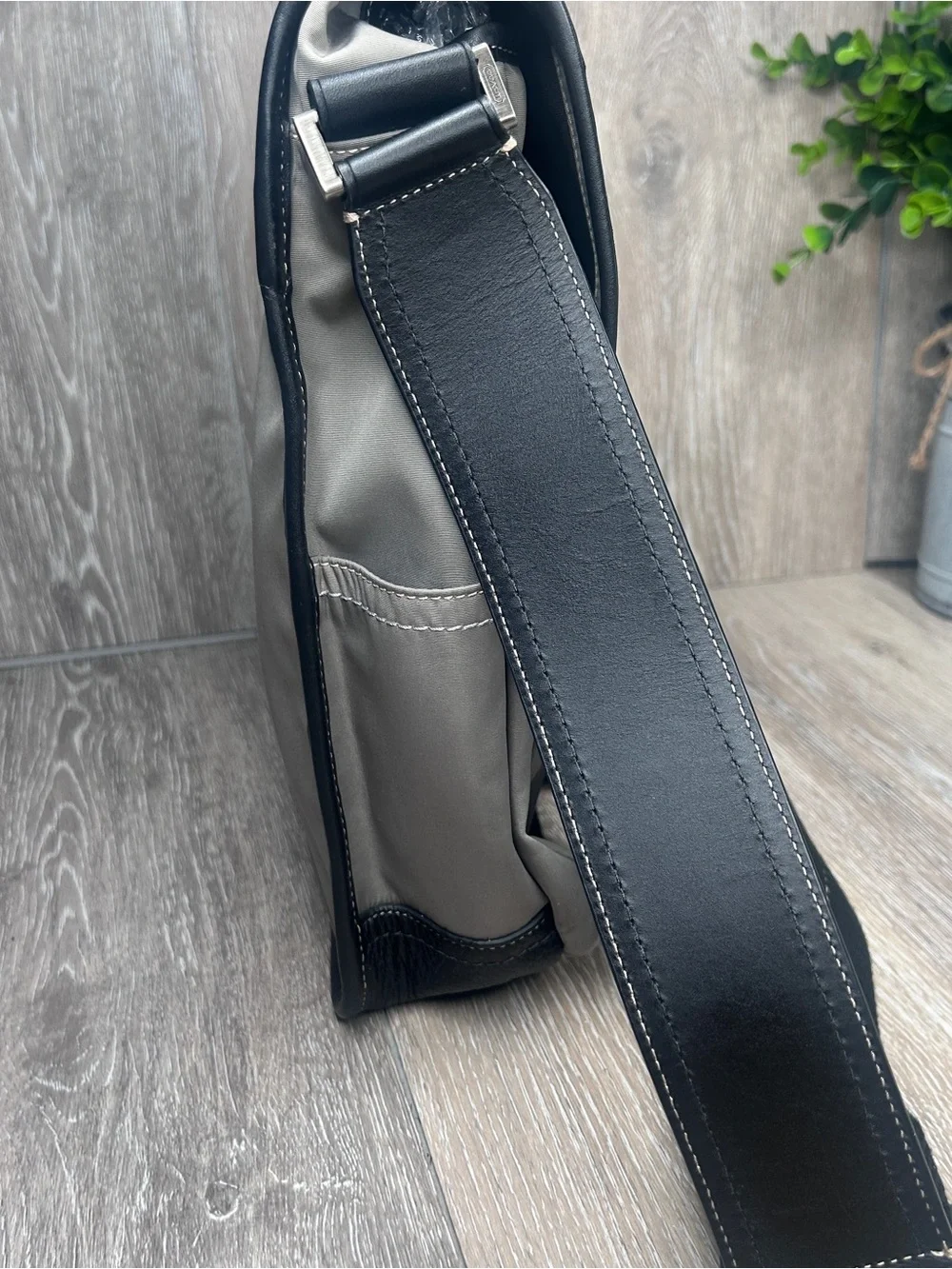 Coach Gray & Black Leather Trim Messenger Bag • Crossbody Laptop Satchel •